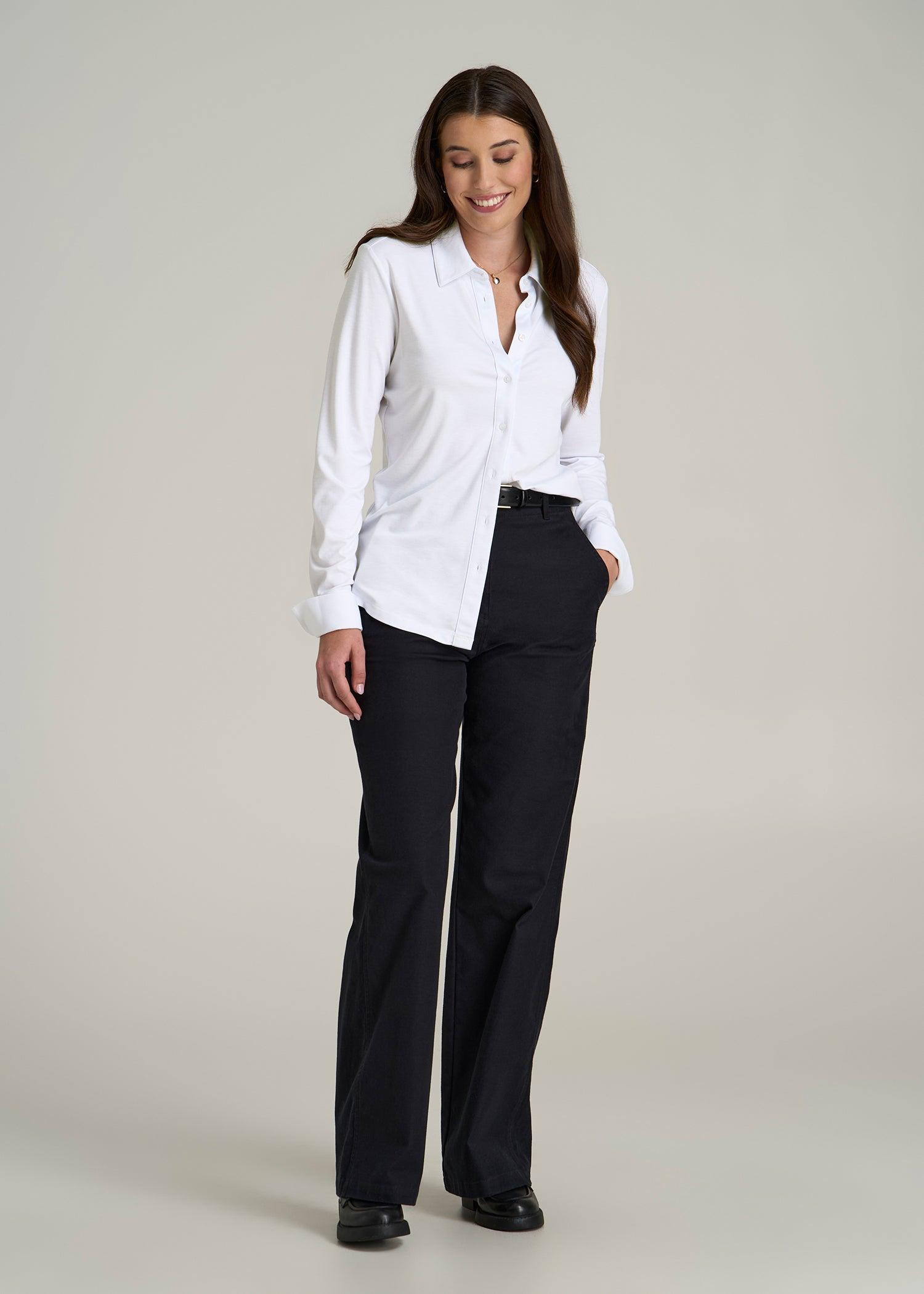 Slub Knit Button-Up Shirt for Tall Women in Bright White Female Product Image