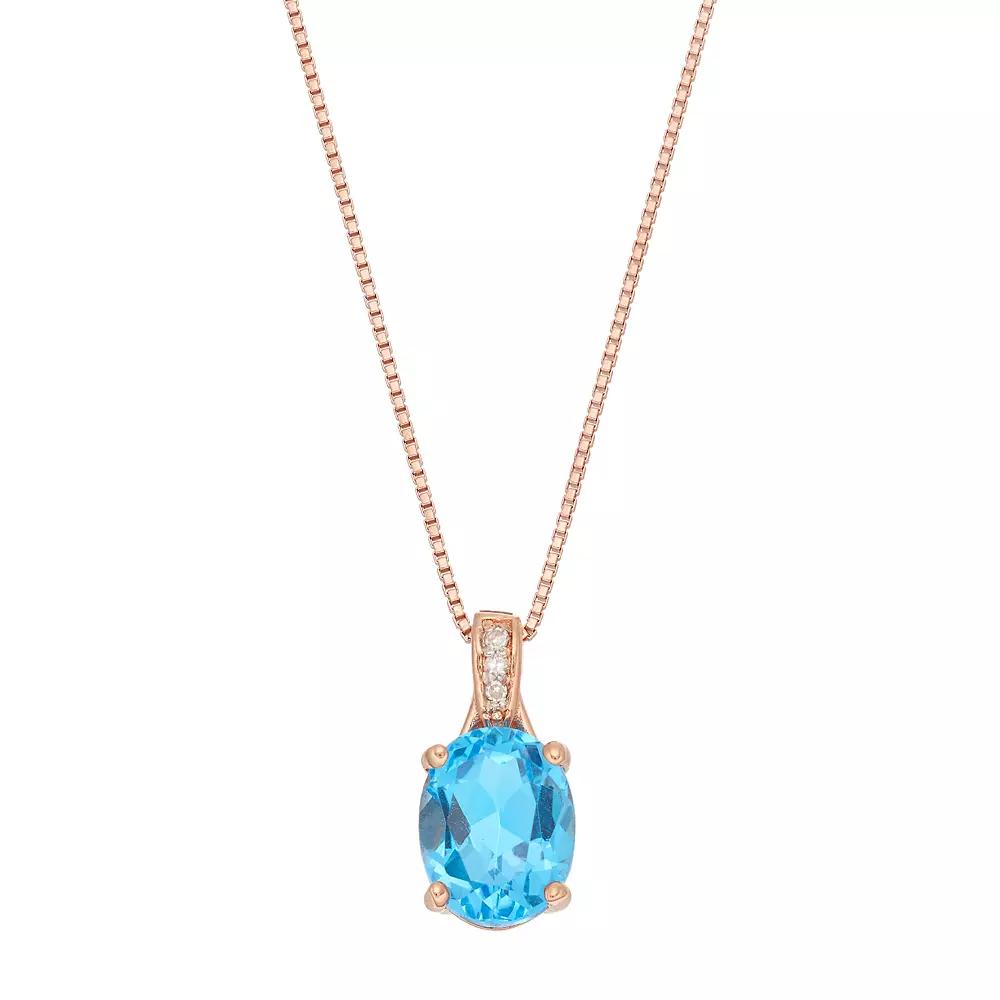 Gemminded 14k Rose Gold Over Silver Blue Topaz & Diamond Accent Oval Pendant, Women's,  Product Image