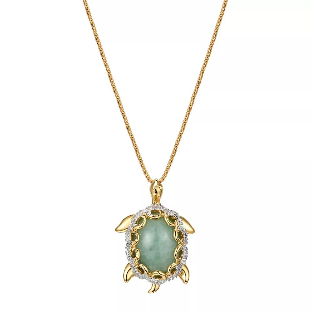 Dynasty Jade 18k Gold Over Sterling Silver Diamond Accent & Jade Turtle Pendant Necklace, Women's, Size: 18", Gold Tone Product Image