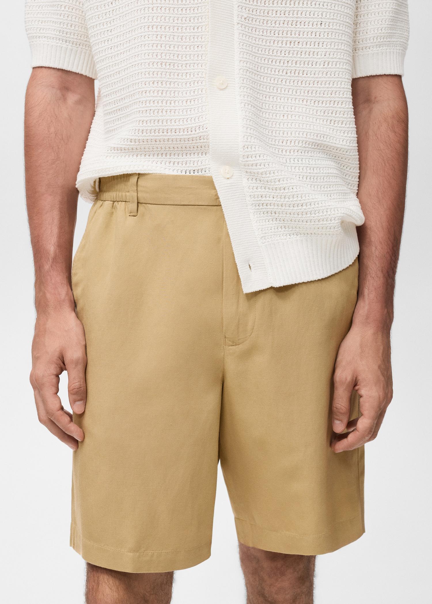 Linen-blend shorts with an elastic waistband - Men | MANGO USA Product Image