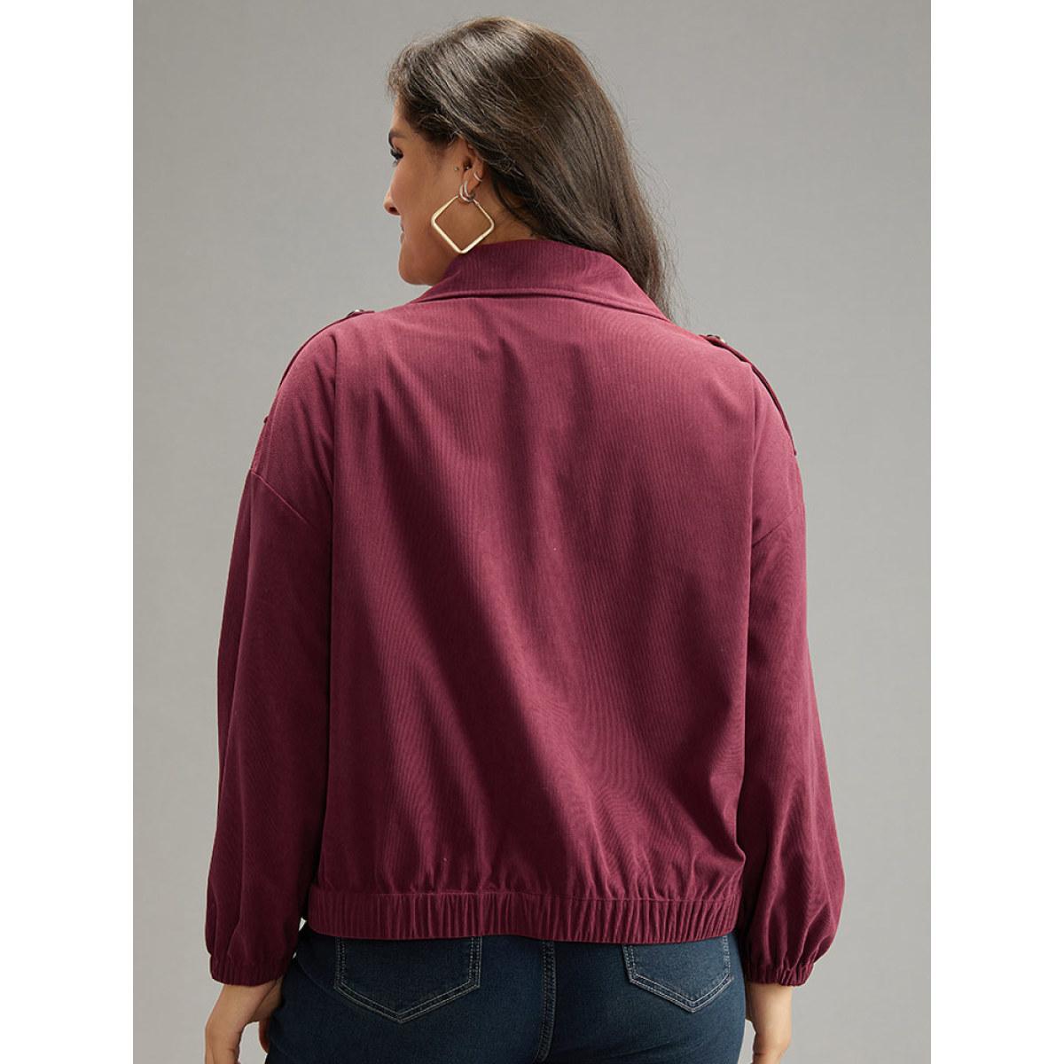 Plus Size Plain Pocket Zipper Elastic Cuffs Jacket Women Scarlet Elastic cuffs Pocket Dailywear Jackets BloomChic 10/M Product Image