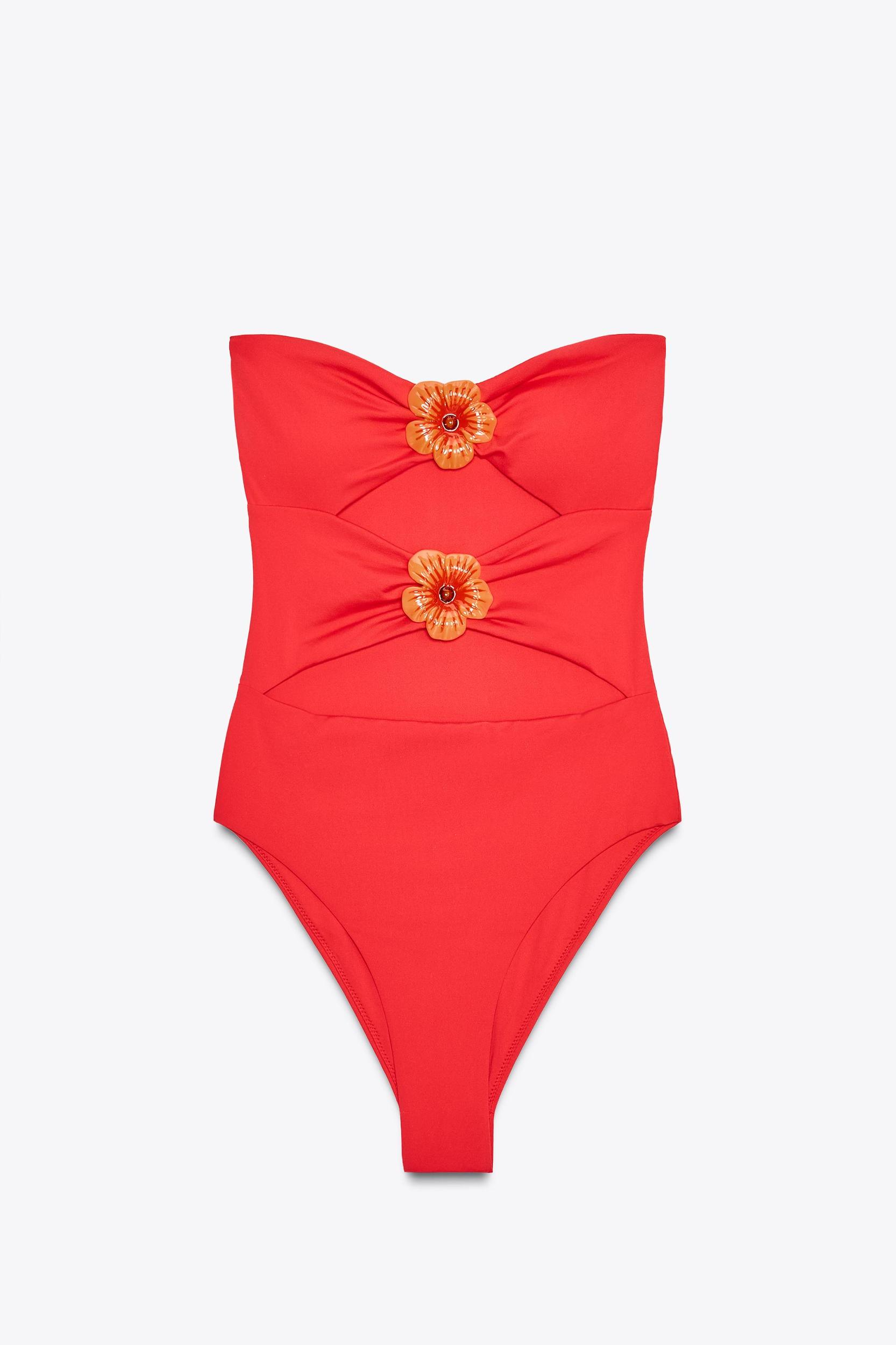 CUT OUT FLORAL BANDEAU SWIMSUIT Product Image