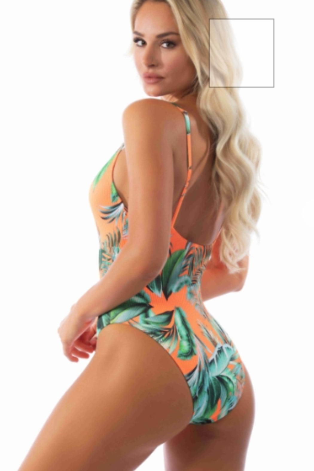 Tropical Neon Orange One-Piece Swimsuit Product Image