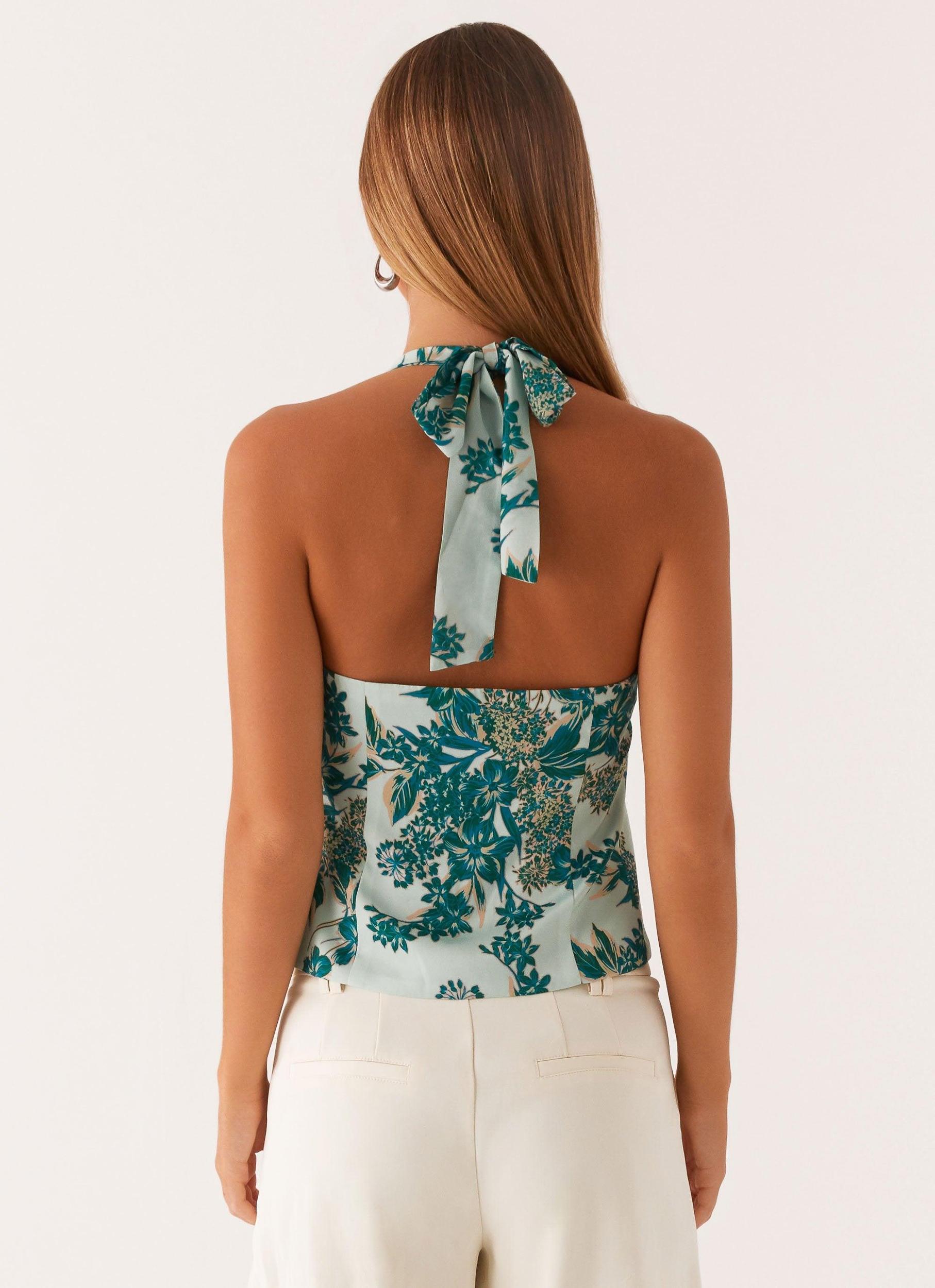 Lets Pretend Halterneck Top - Cloud Nine Floral Product Image