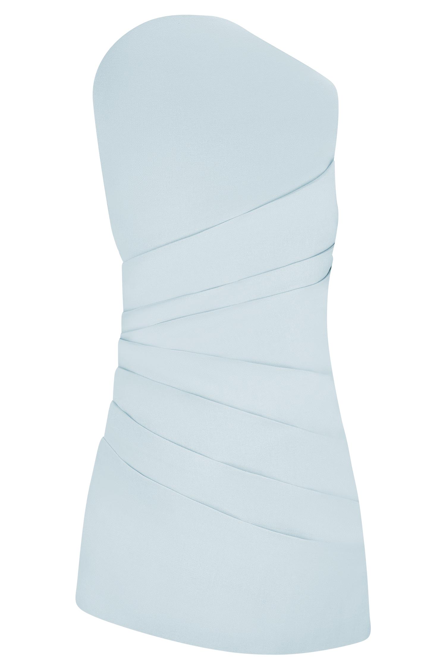 Helena One Shoulder Linen Mini Dress - Powder Blue Female Product Image