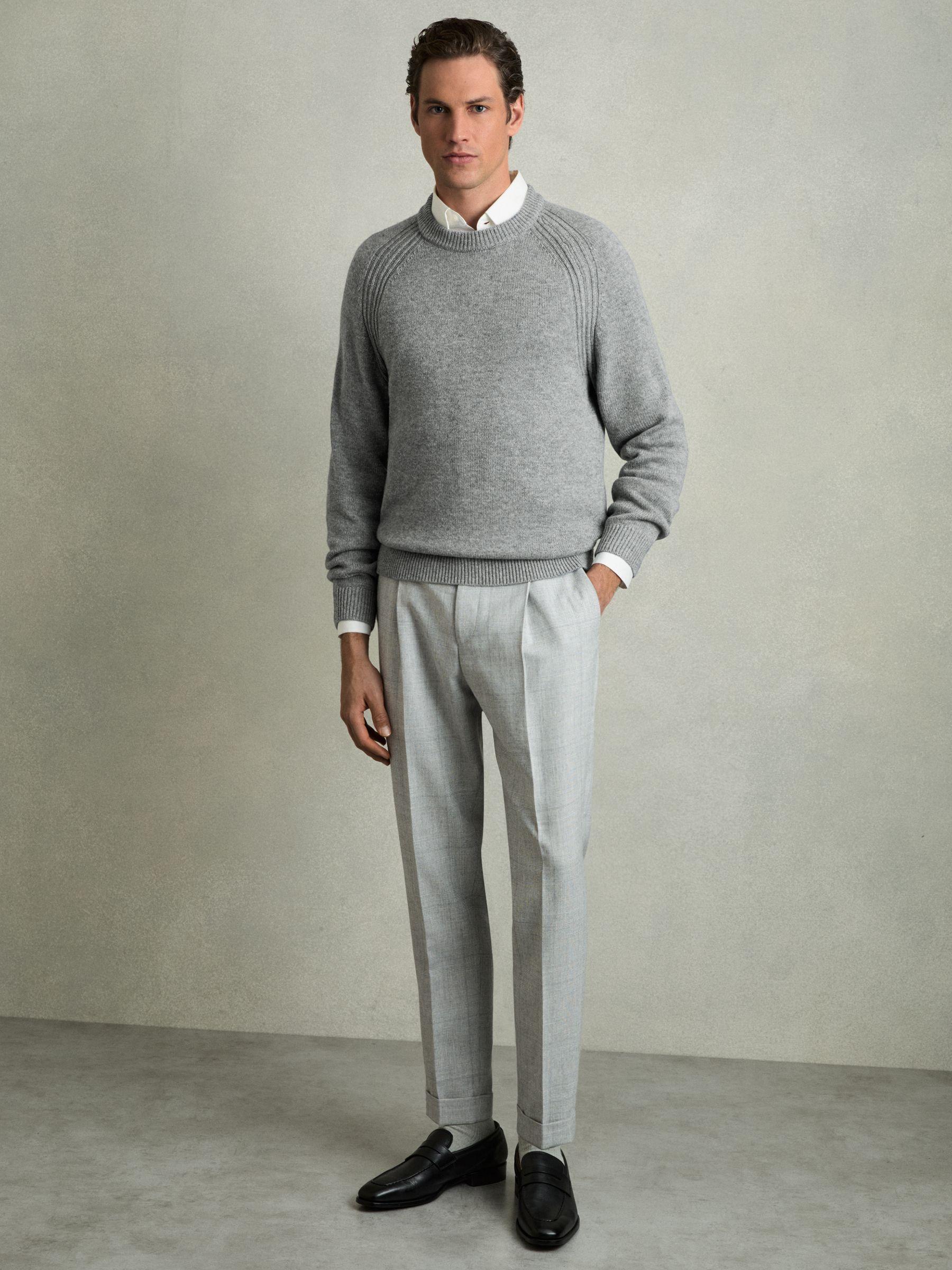 Wool Blend Ridge Seam Jumper in Mid Grey Melange Product Image