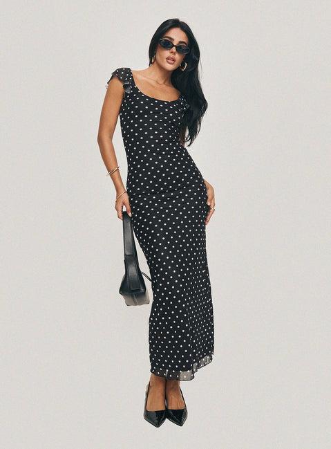 Sandberg Maxi Dress Black Polka Dot Product Image