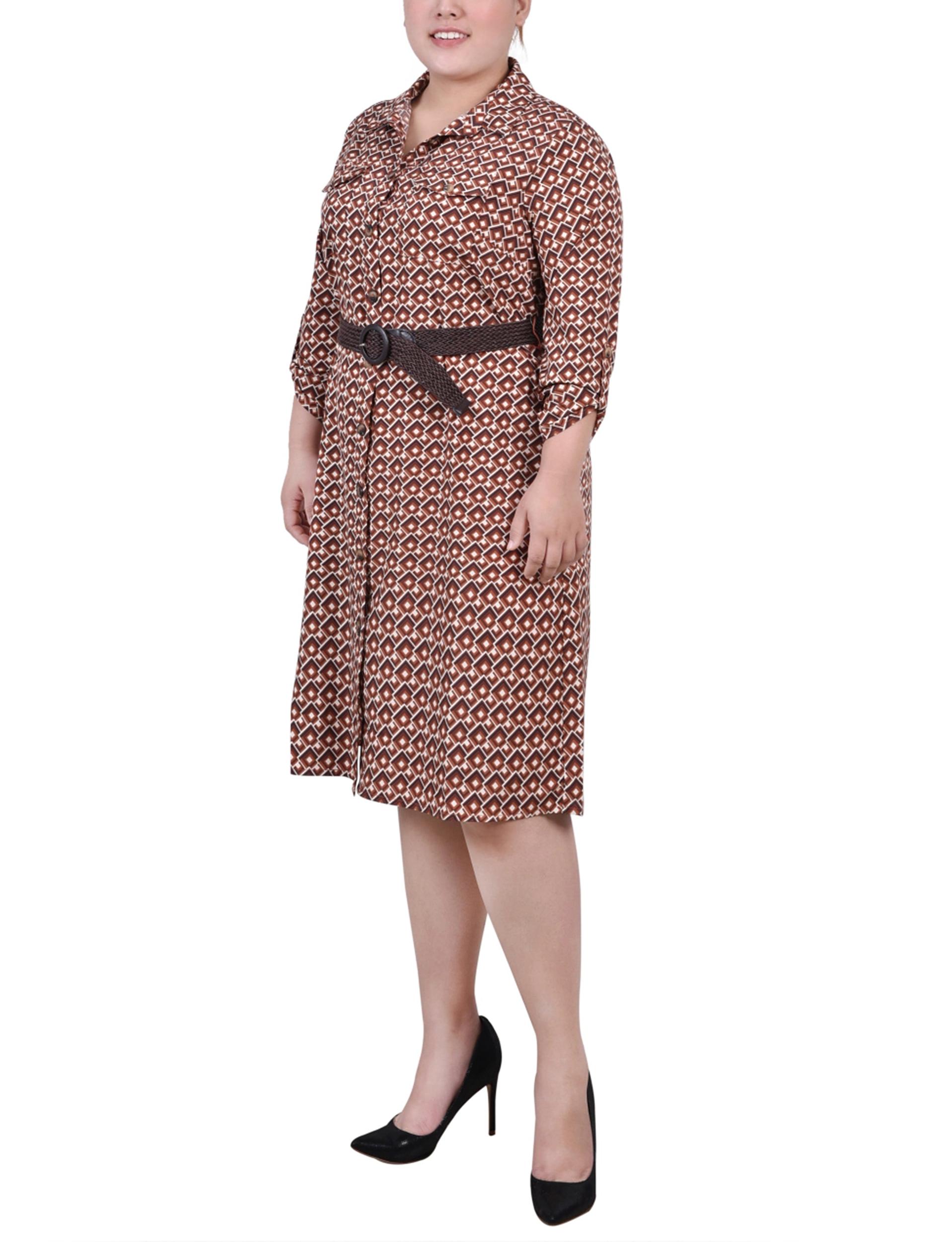 Yellow 3/4 Roll Tab Sleeve Shirtdress - Plus Size Product Image