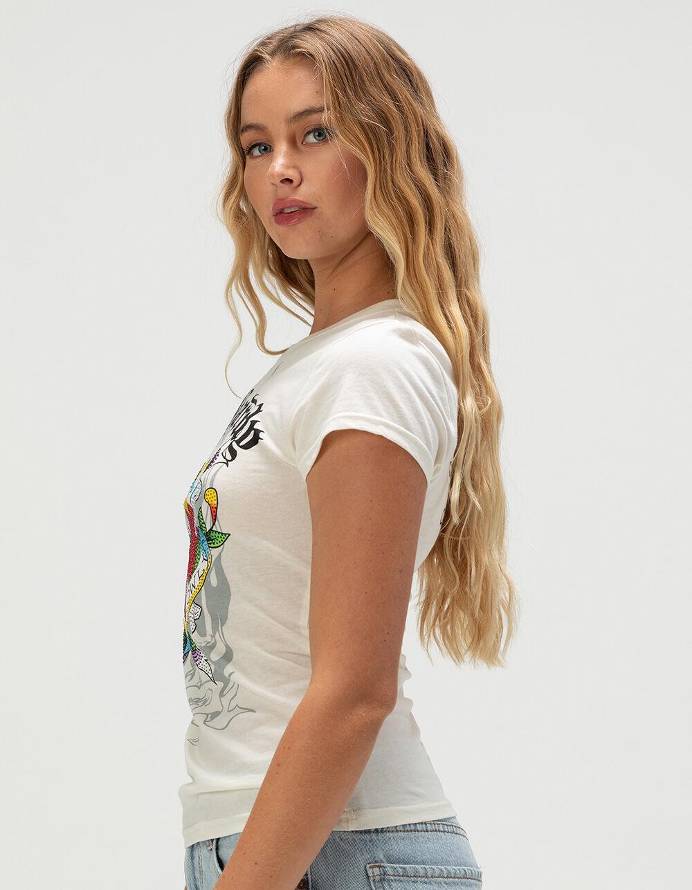 ED HARDY Love Kills Slowly Rhinestone Womens Fitted Tee - IVORY Product Image