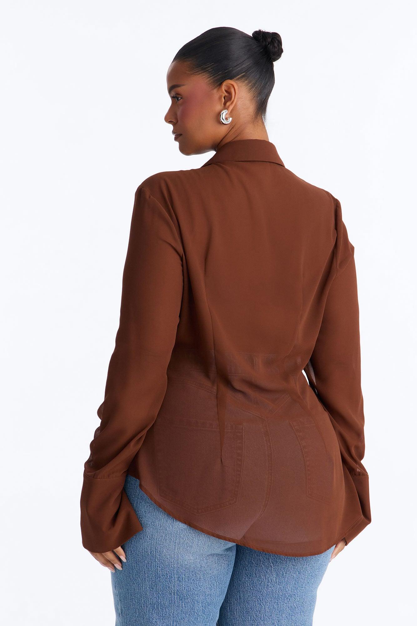 Easy Chic Sheer Chiffon Shirt - Chocolate Female Product Image