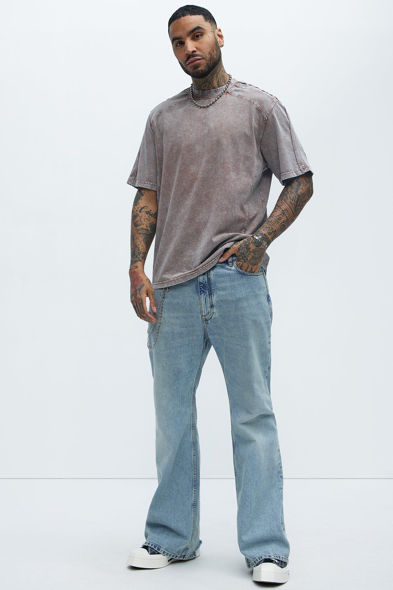 Paneled Acidwash Oversized Tee - Mauve Product Image