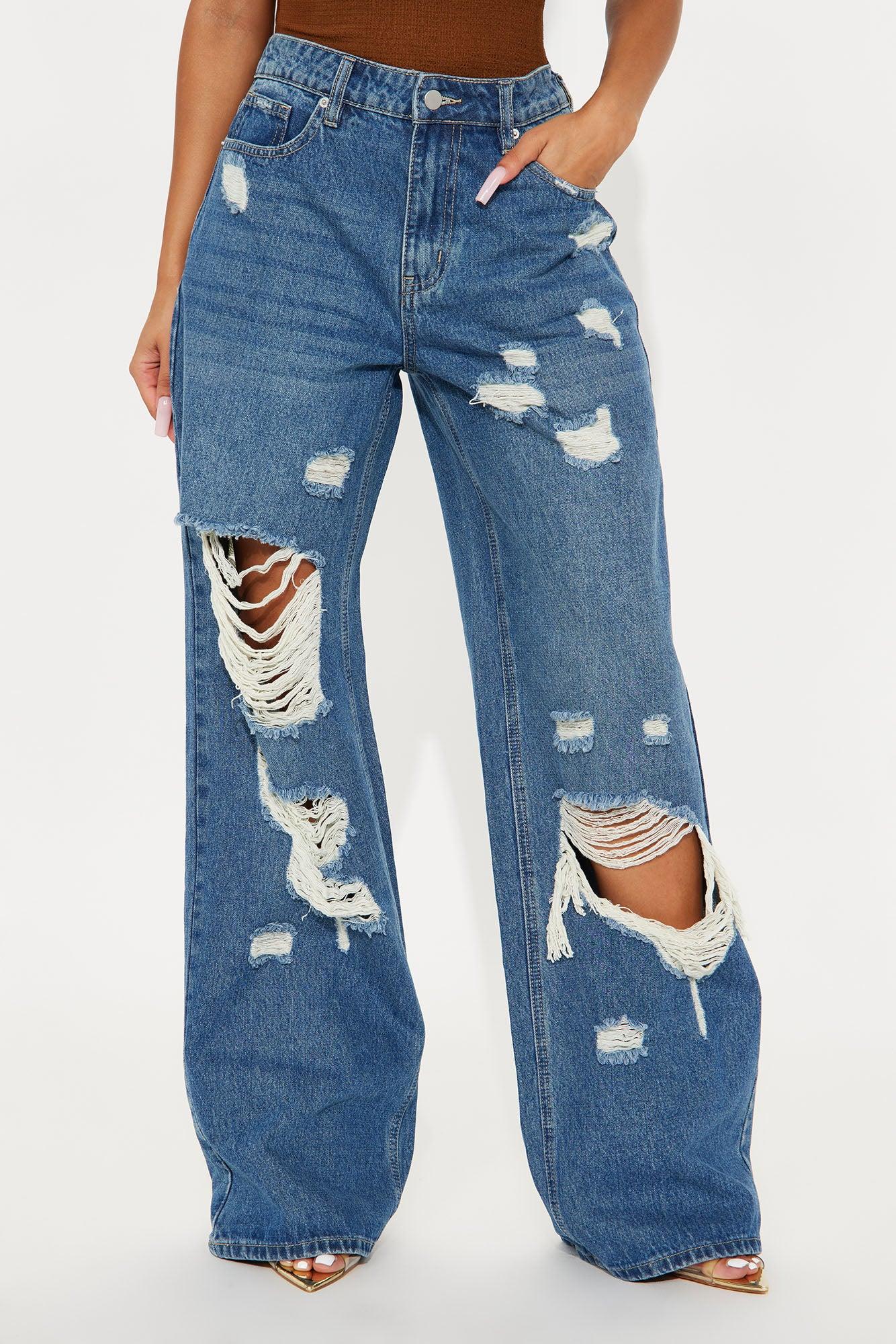 Wait For You Ripped Wide Leg Jeans - Medium Wash Female Product Image