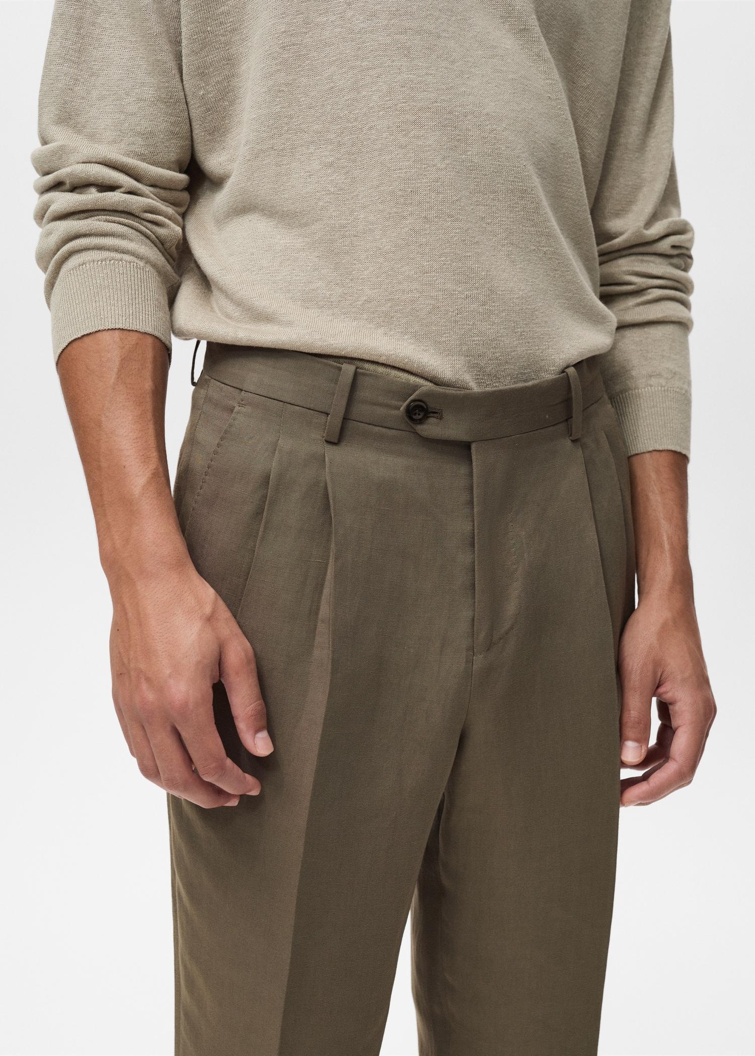 Slim-fit linen-blend pleated pants - Men | MANGO USA Product Image