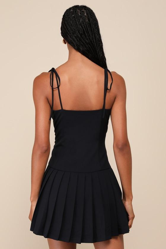 Poised Prowess Dark Navy Tie-Front Drop Waist Mini Dress Product Image