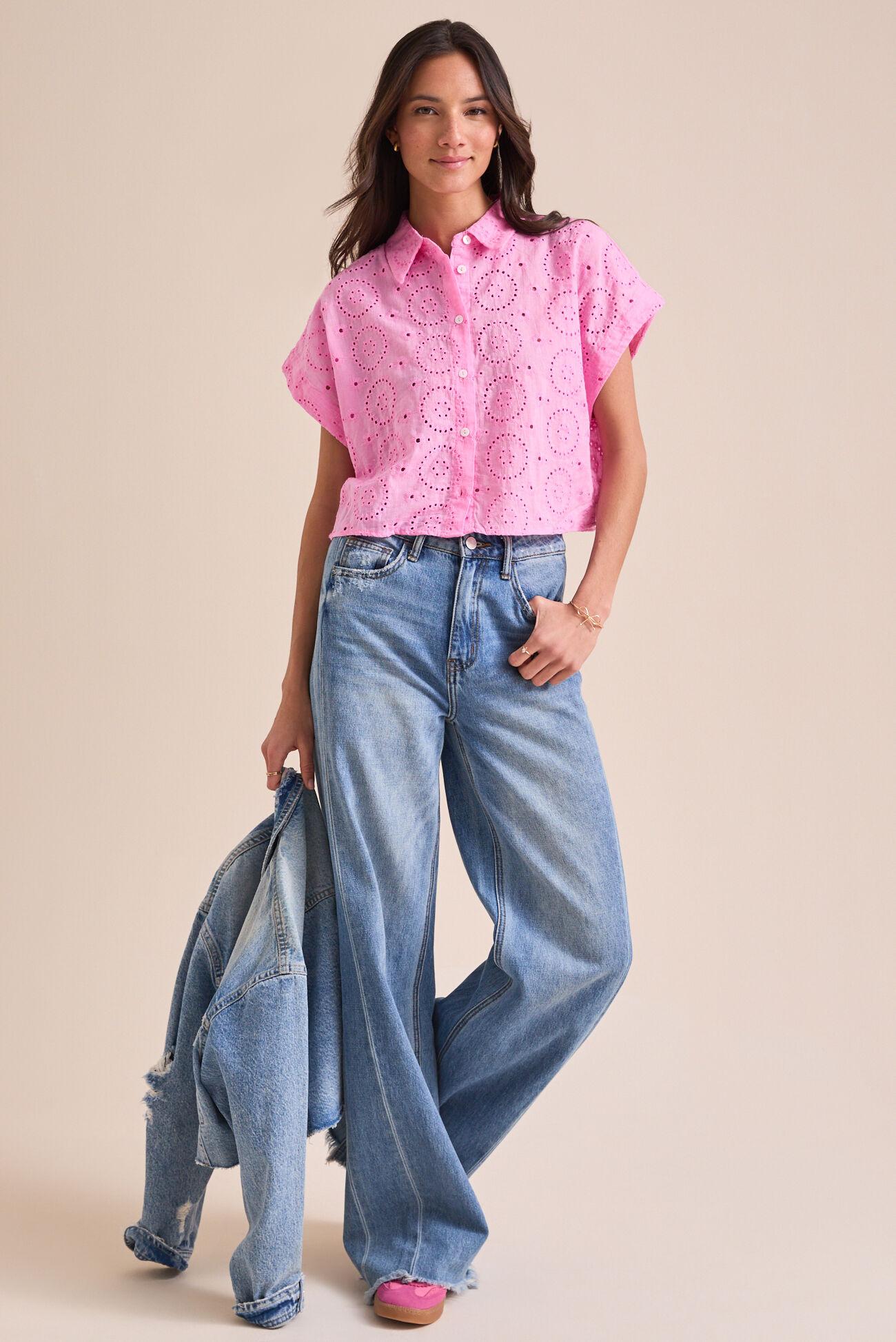 Devra Eyelet Button Up Top Product Image