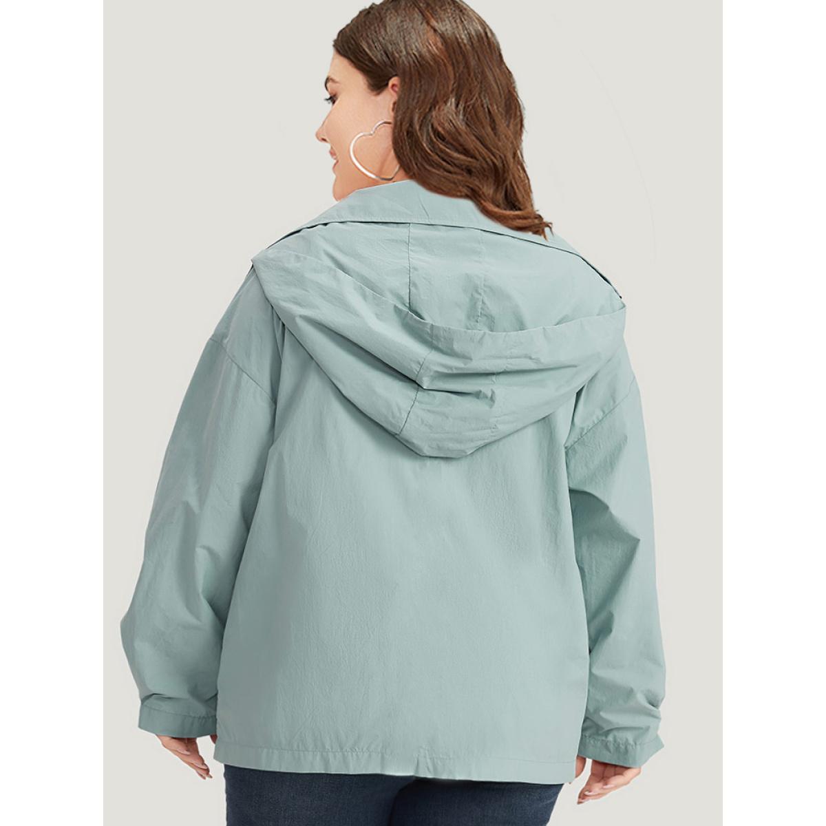 Plus Size Plain Hooded Pocket Zipper Fly Jacket Women SlateGray Plain Pocket Dailywear Jackets BloomChic 28/5X Product Image