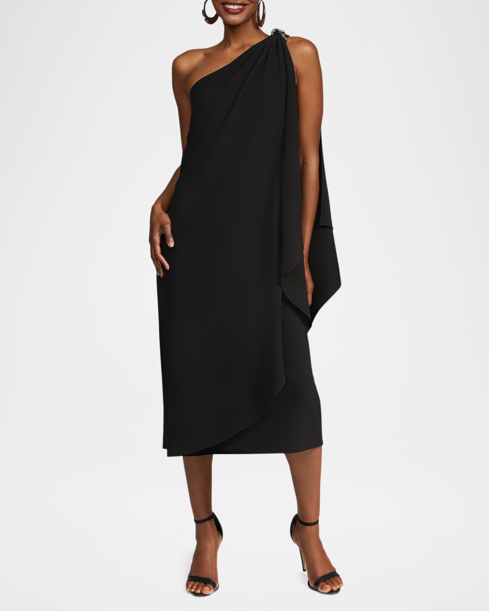 Aries Draped One-Shoulder Crepe Midi Dress Product Image