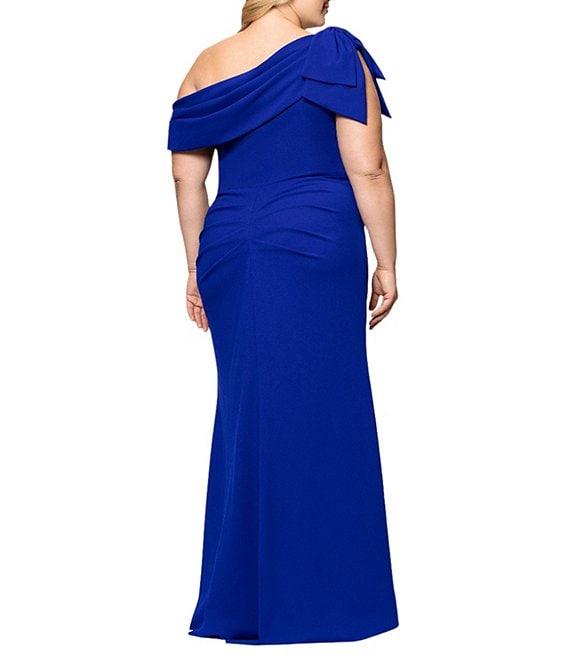 Xscape Plus Size One Shoulder Sleeveless Bow Sheath Gown Product Image