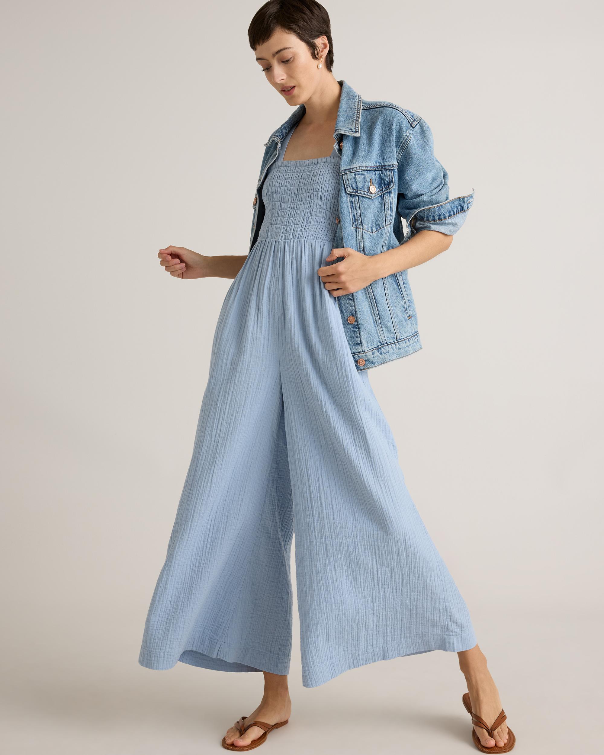 Quince | Women's Gauze Smocked Wide Leg Jumpsuit Size XS, Organic Cotton Product Image