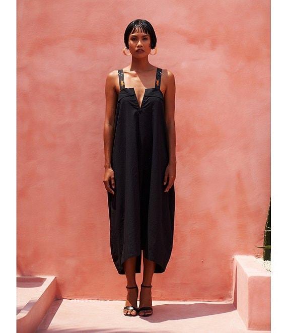 Mo Maya Leo Palm Halter Split V-Neck Midi Dress Product Image