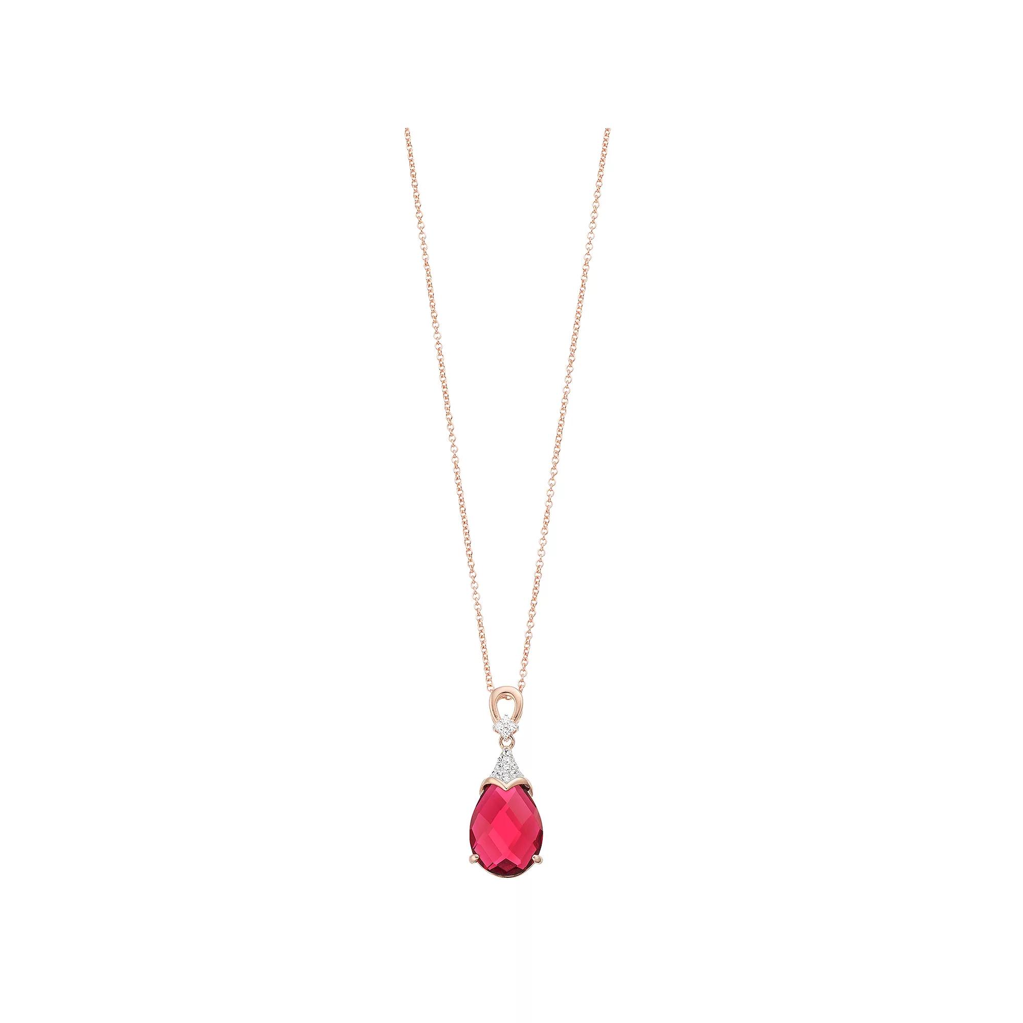 18k Rose Gold Over Silver Red & Clear Cubic Zirconia Teardrop Necklace, Womens Rose Gold Tone Product Image