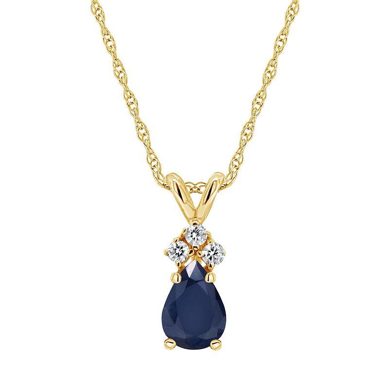 Celebration Gems 14K Yellow Gold 6x4 Pear Shaped Gemstone & Diamond Accent Pendant Necklace, Womens Blue Blue Product Image