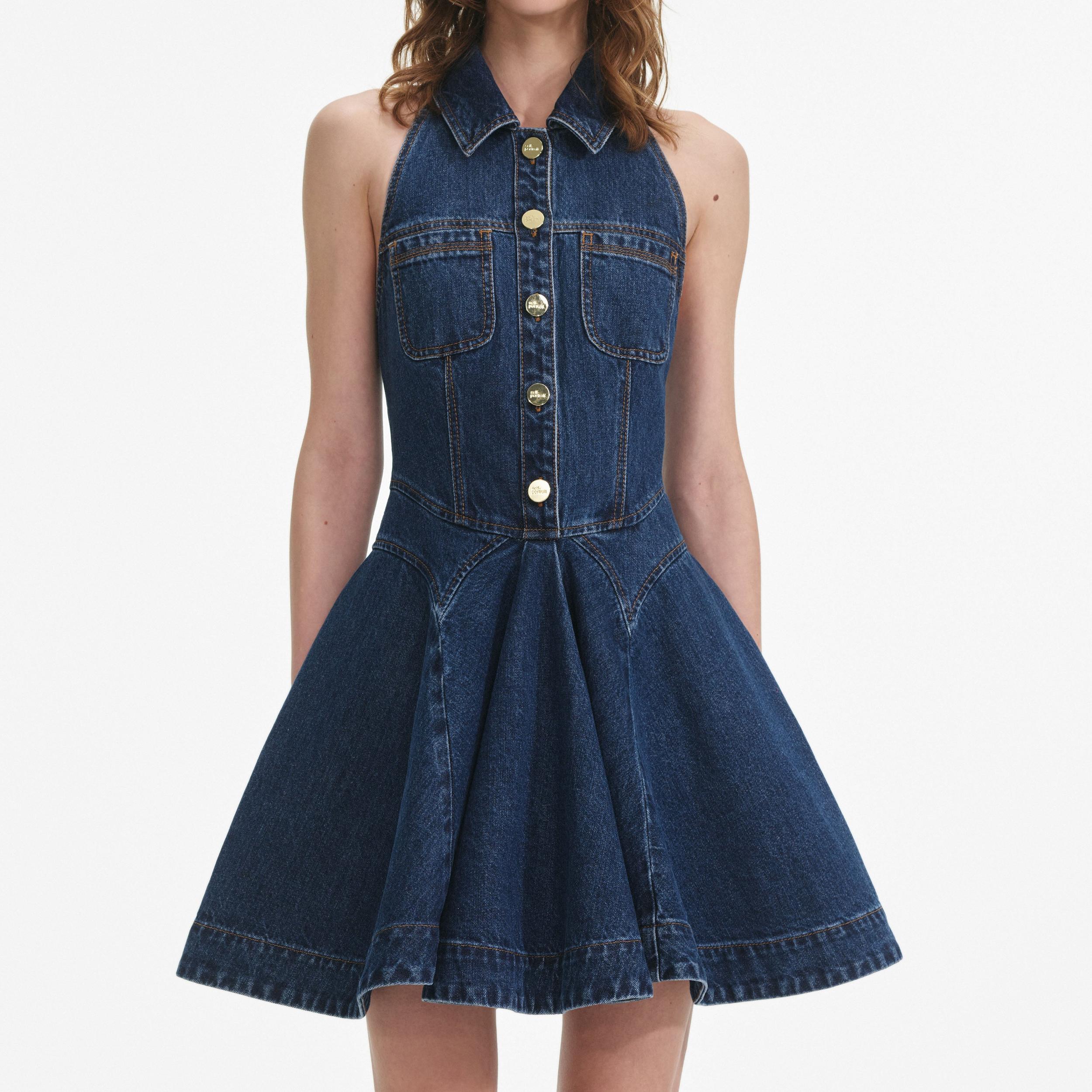 Denim Sleeveless Flared Mini Dress Product Image