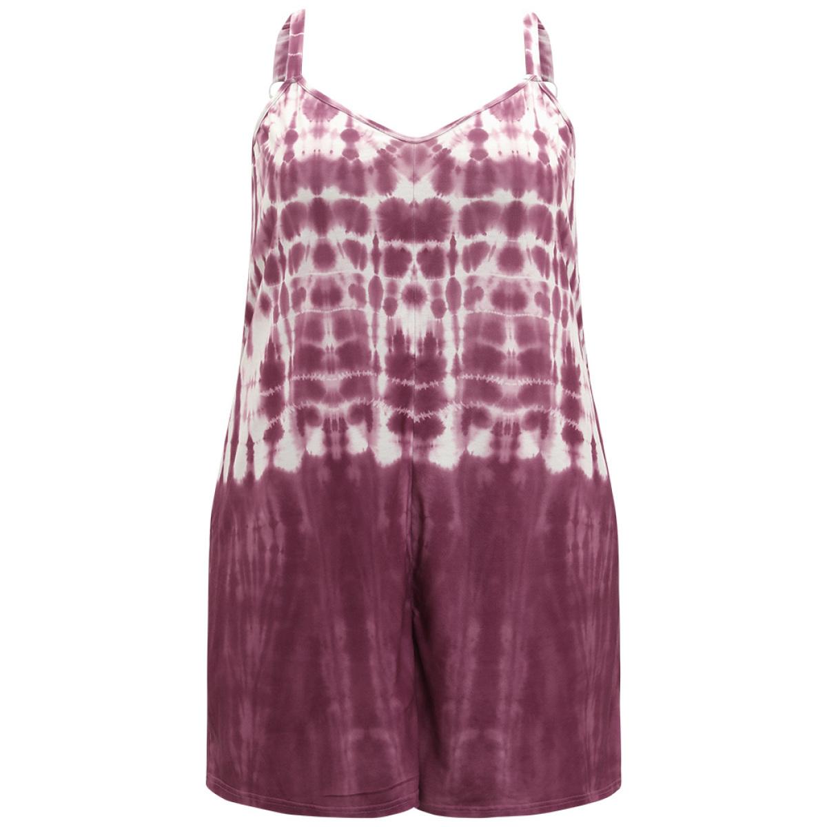 Plus Size Brown Tie Dye Pocket Adjustable Straps Cami Jumpsuit Women Casual Sleeveless Spaghetti Strap Dailywear Loose Jumpsuits BloomChic 12/L Product Image