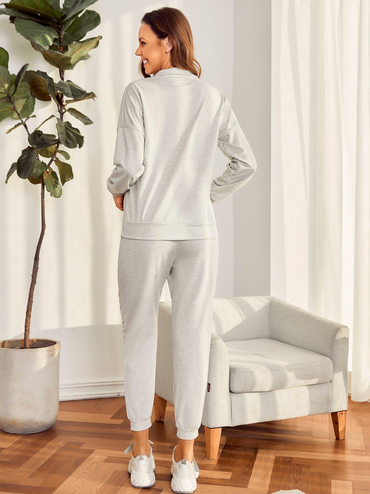 Drop Shoulder Halp Zip Sweatshirt & Drawstring Pants Set Product Image