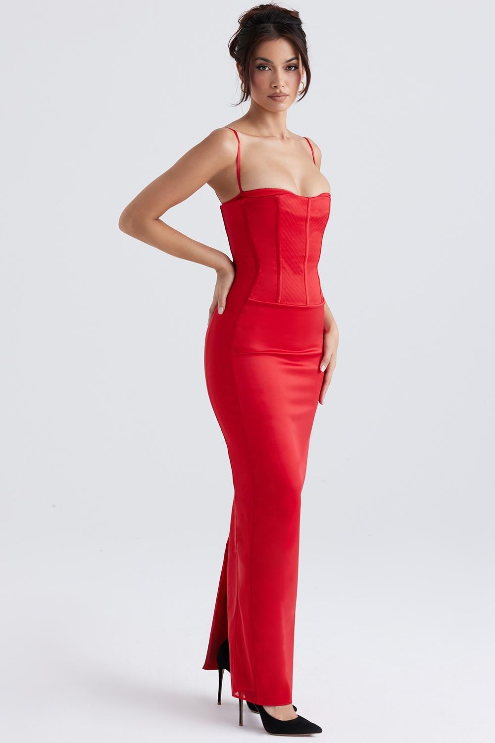 Shani  red satin corset maxi dress Product Image