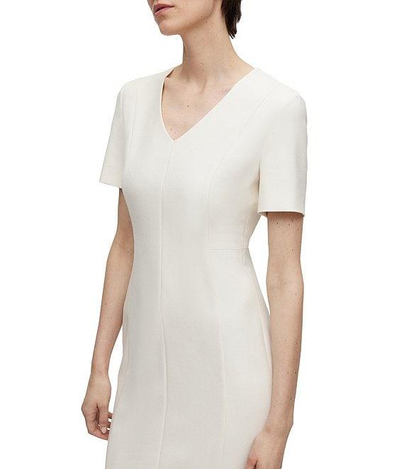 Hugo Boss Damaisa Woven V-Neck Short Sleeve Fitted Dress Product Image