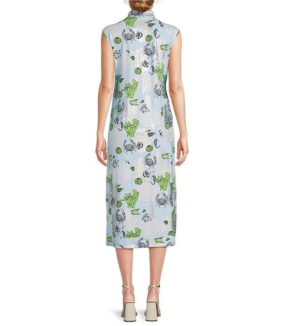 Jude Connally Kristen Coral Reef Print Jude Cloth Stretch Knit Wrinkle-Free Split V-Neck Sleeveless A-Line Midi Dress Product Image