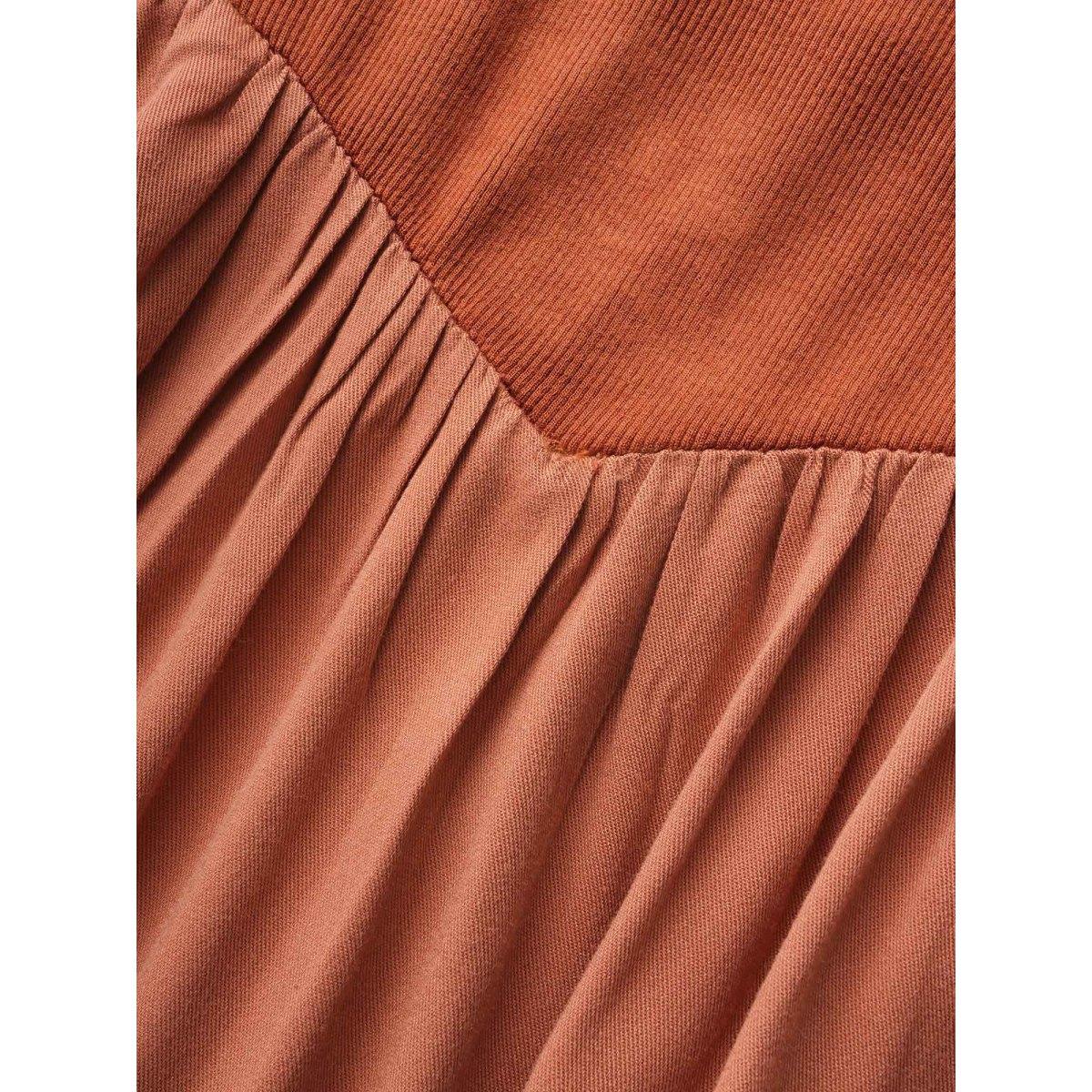 Plus Size U Neck Patchwork Midi Dress Maroon Women Elegant Patchwork U-neck Short sleeve Curvy BloomChic 18-20/2X Product Image