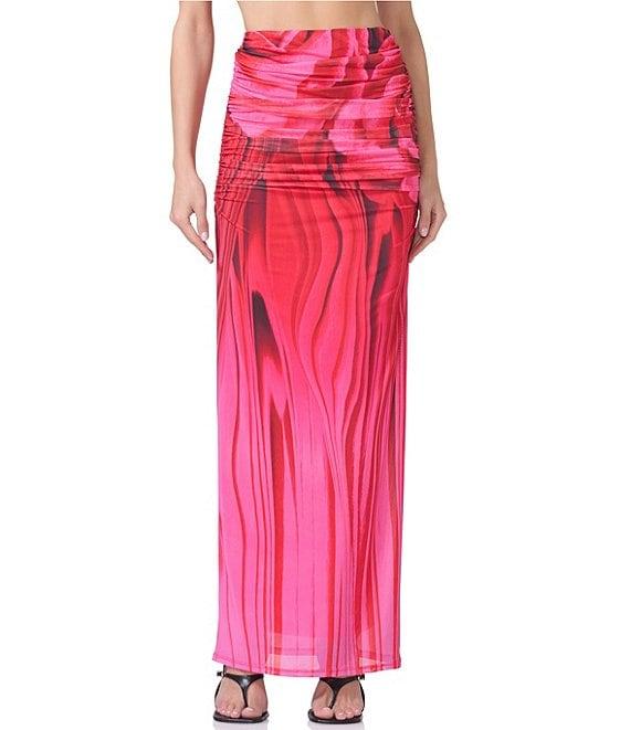 AFRM Coordinating Bevin Floral Printed Ruched Mesh Maxi Skirt Product Image