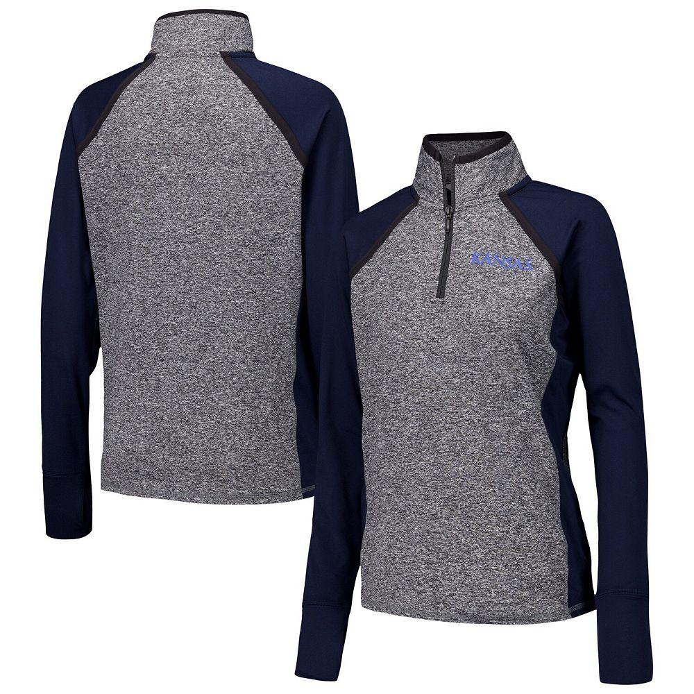 Women's Navy/Heather Gray Kansas Jayhawks Finalist Raglan Quarter-Zip Jacket,  Product Image