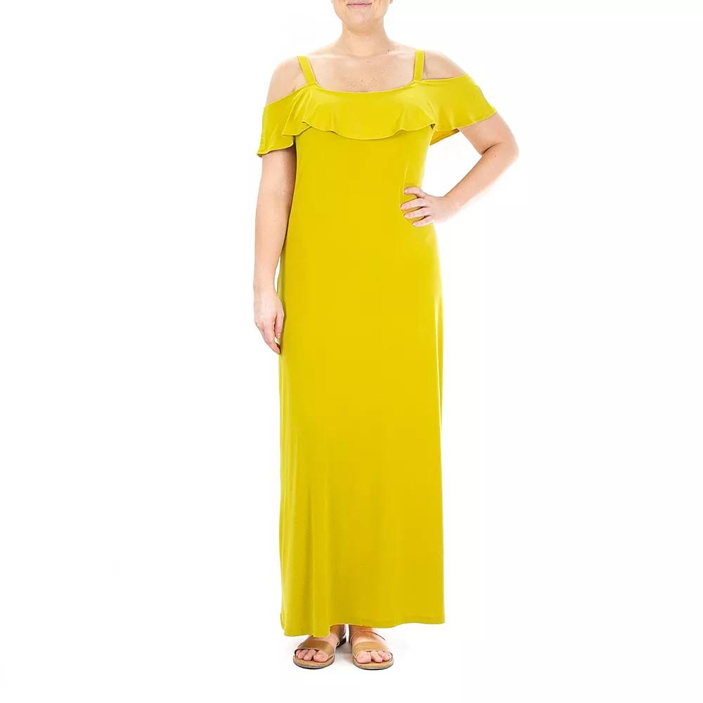 Women's Nina Leonard Print Cold-Shoulder Maxi Dress, Size: Medium, Green Product Image