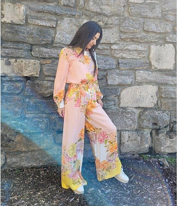 Antonio Melani Flynn Floral Print Coordinating Linen Blend Collar Neck Long Sleeve Button Down Blouse Product Image