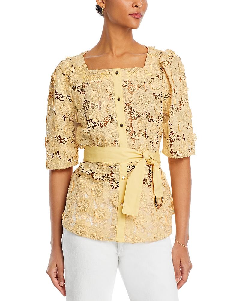 Womens Lace Squareneck Button-Front Blouse Product Image