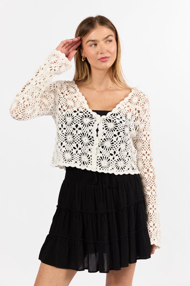 Unbeatable Memories Long Sleeve Ivory Crochet Cardigan FINAL SALE Product Image