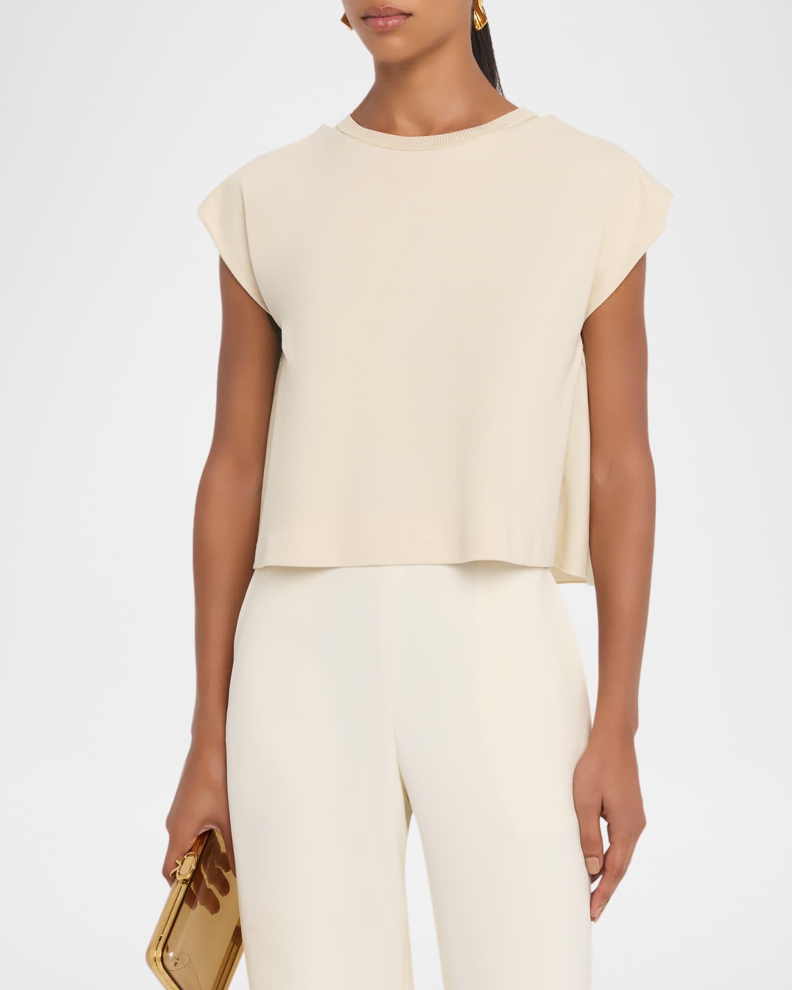 Cap-Sleeve Cotton Jersey & Poplin Ruffle Tee Product Image