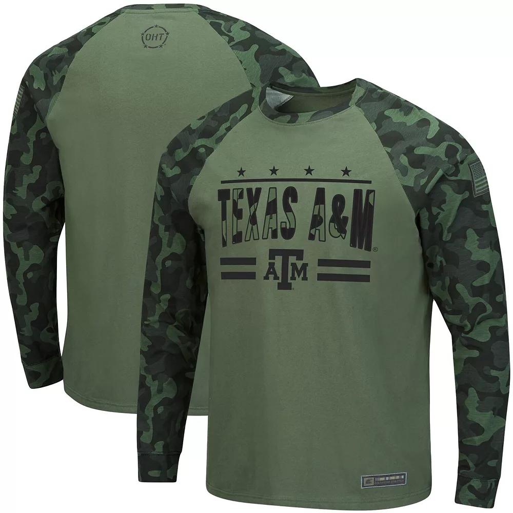 Mens Colosseum Olive/Camo Texas A&M Aggies OHT Military Appreciation Raglan Long Sleeve T-Shirt Product Image