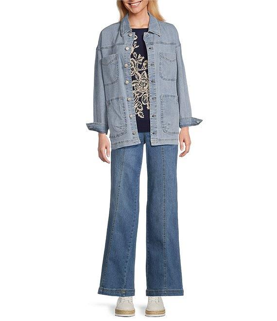 Nurture by Westbound Flap Pocket Long Sleeve Button Front Denim Jacket Product Image