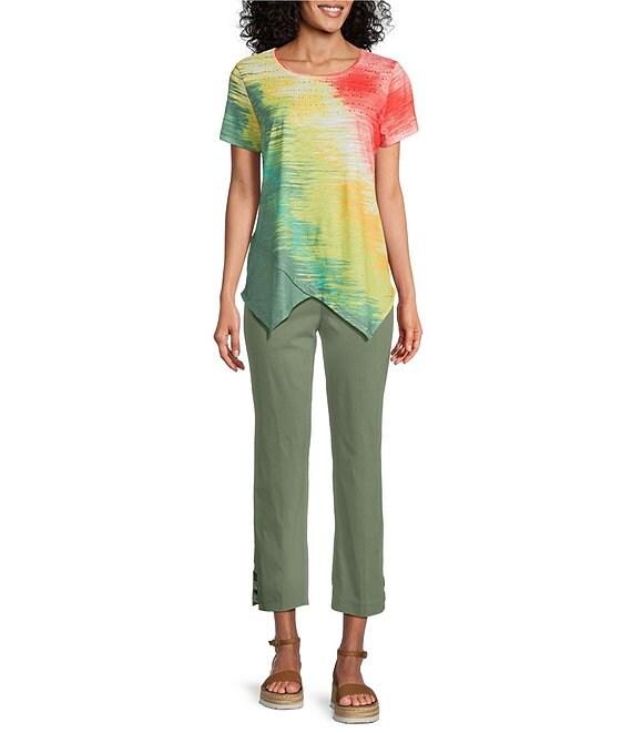 Allison Daley Brushstroke Ombre Print Short Sleeve Crew Neck Handkerchief Hem Slub Jersey Knit Top Product Image