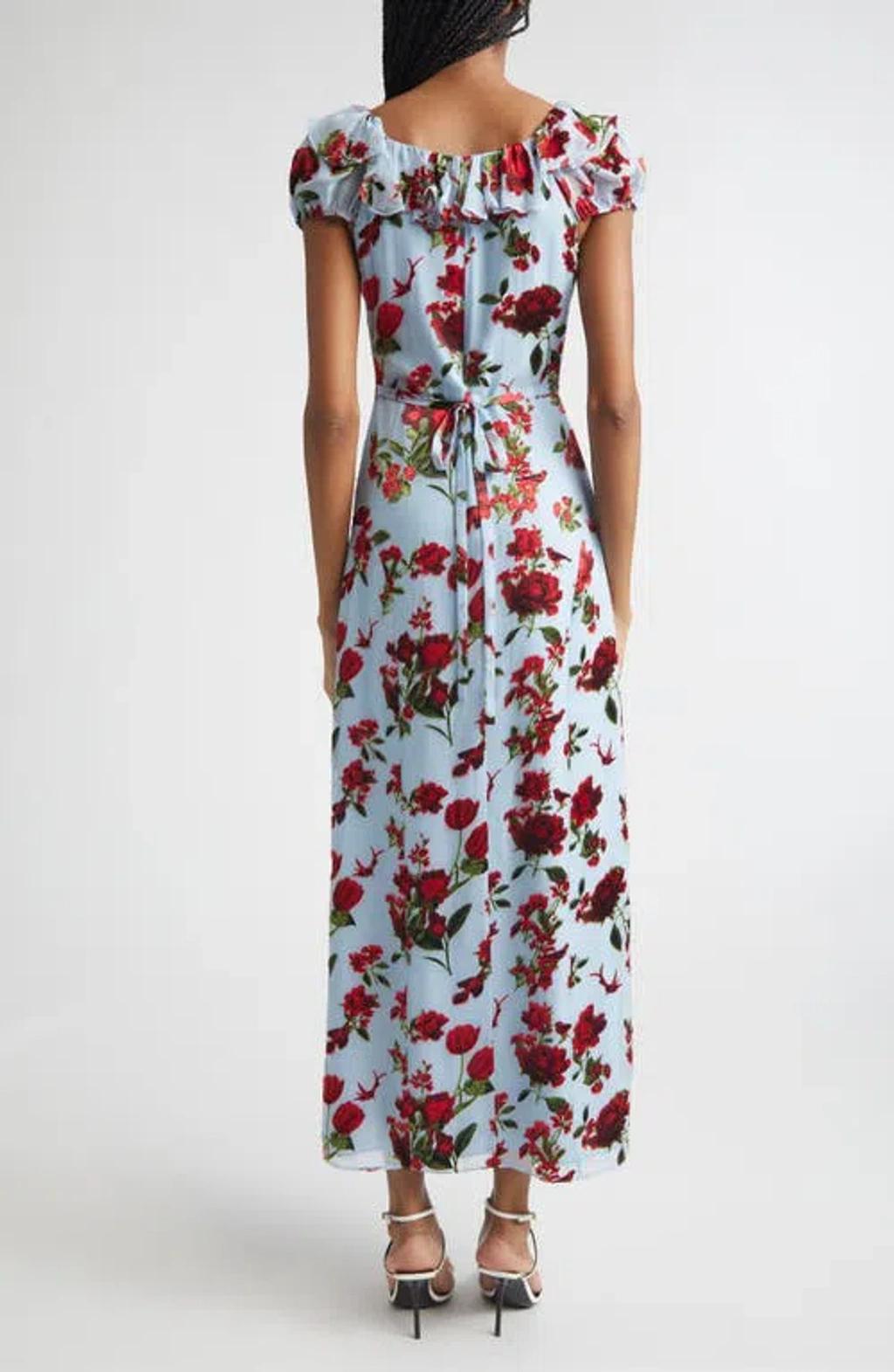 ALICE AND OLIVIA X Stacey Bendet Tara Floral-print Ruffled Midi Dress In Blue Product Image
