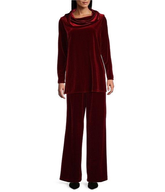 Caroline Rose Stretch Velvet Knit Elasticized Waist Flare Leg Pull-On Pants Product Image