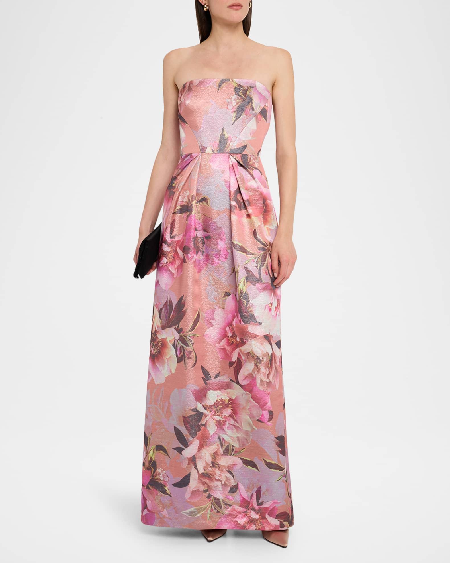 Strapless Floral-Print Shimmer Gown Product Image