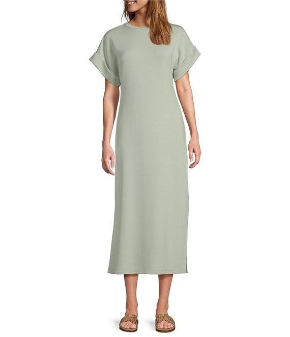 Le' AL.X Knit Crew Neck Short Cuffed Sleeve Midi T-Shirt Dress Product Image