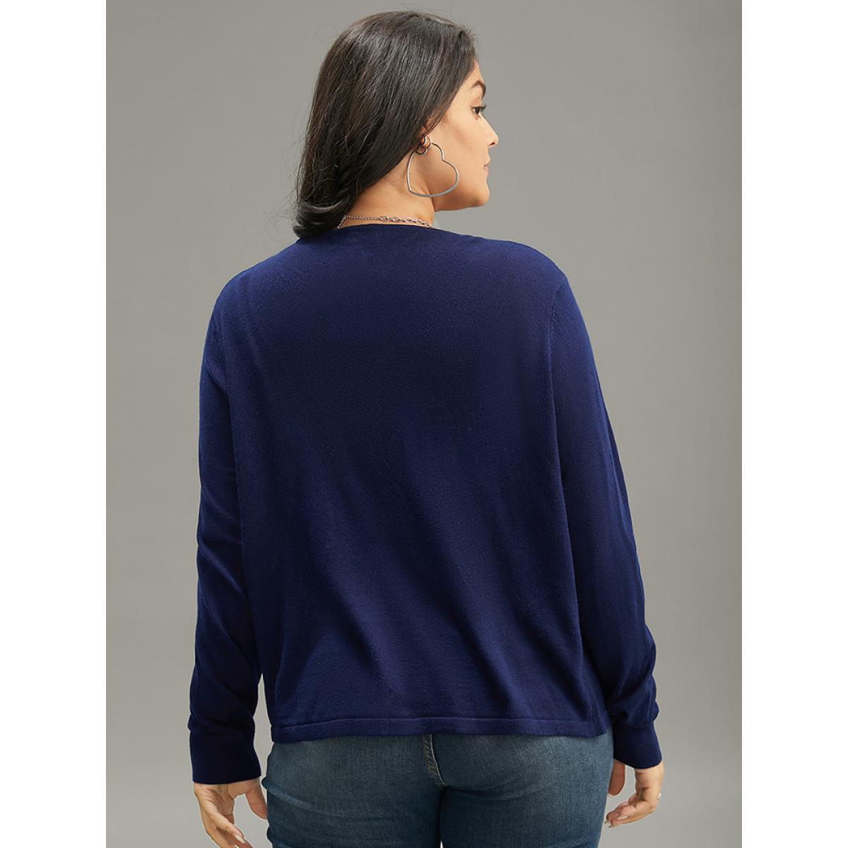 Plus Size Supersoft Essentials Asymmetrical Hem Elastic Cuffs Cardigan Indigo Women Basics Loose Long Sleeve Everyday Cardigans BloomChic 18-20/2X Product Image