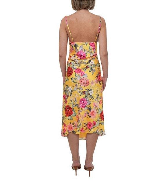 Adelyn Rae Satin Floral Print Cowl Neck Sleeveless Slip Midi Dress Product Image