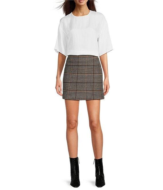 Le' AL.X Woven Crew Neck Dropped Short Sleeve Split Hem Blouse Product Image